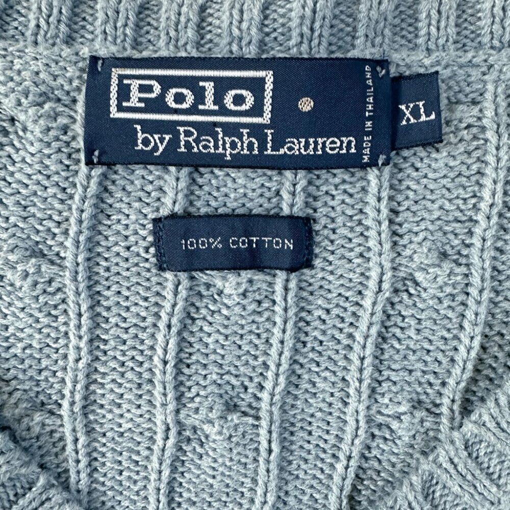 Vintage Polo Ralph Lauren Cable-Knit Sweater XL V-Neck Chambray Blue Y2K Preppy - Picture 7 of 7